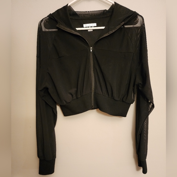 Forever 21 Black Mesh Net Zip-up Crop Top Cropped Hoodie Jacket Size Sma… - Picture 1 of 5